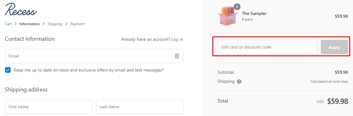 How do I use my Recess discount code?