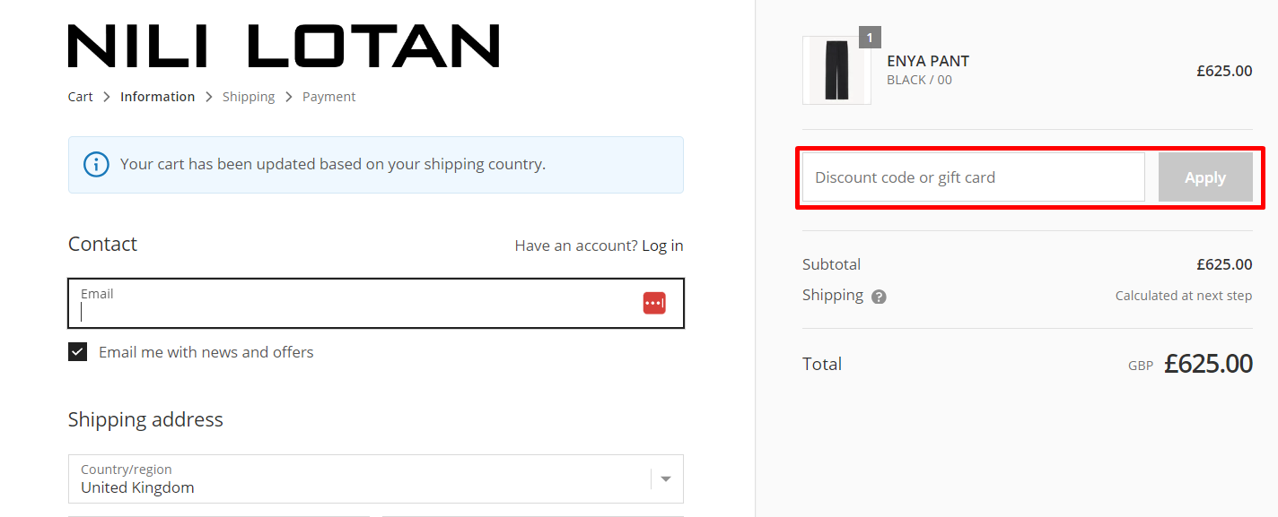 How do I use my Nili Lotan discount code?