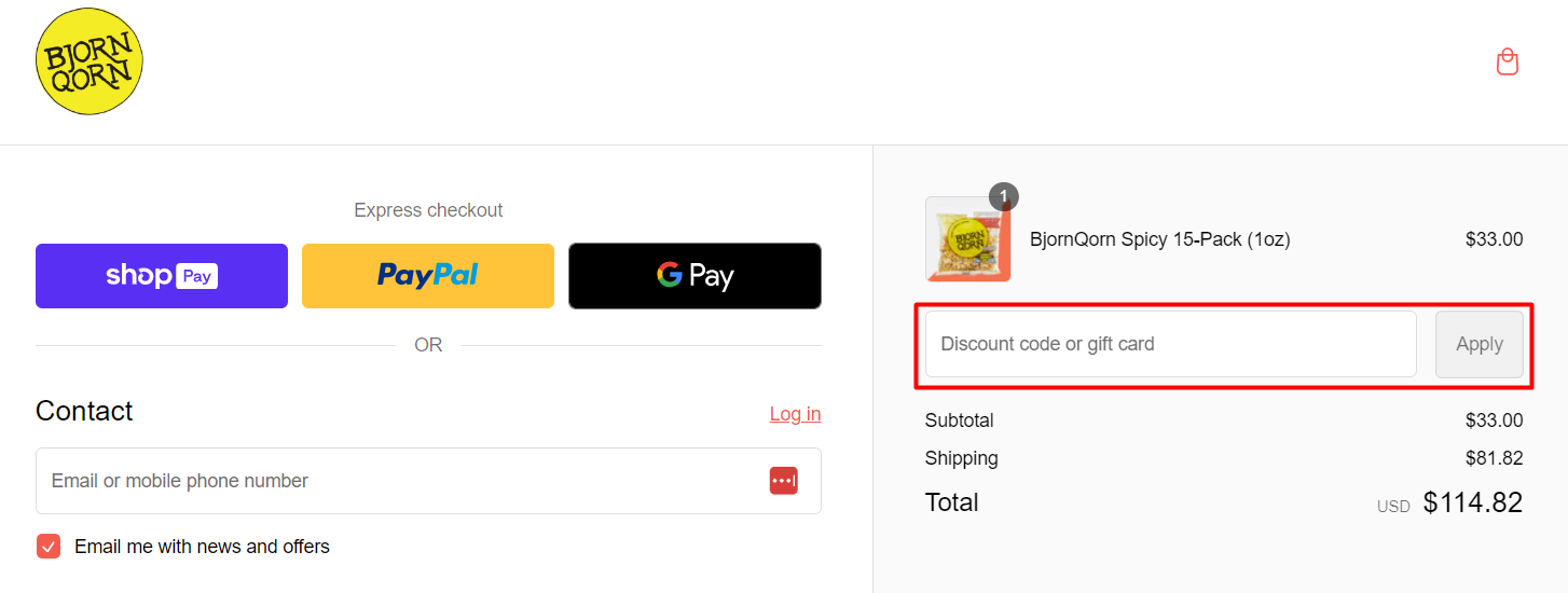 How do I use my BjornQorn discount code?