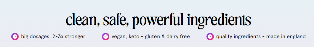 A black and white banner from the Space Goods website that says the words: “Clean, safe, powerful ingredients.”