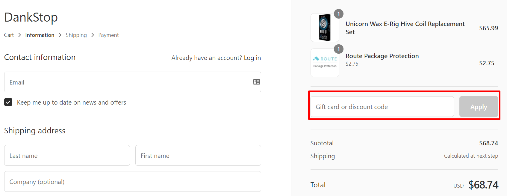 How do I use my DankStop discount code?