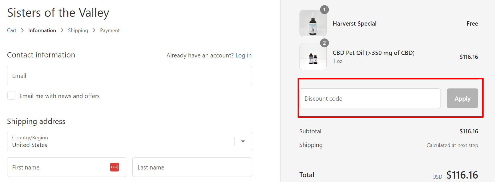 How do I use my Sisters of the Valley discount code?