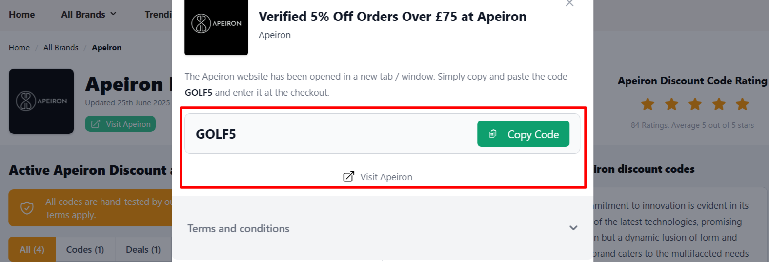 The highlighted red box shows the link that takes you to the Apeiron website