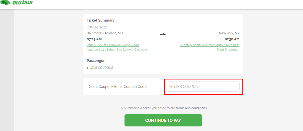 How do I use my OurBus coupon code?