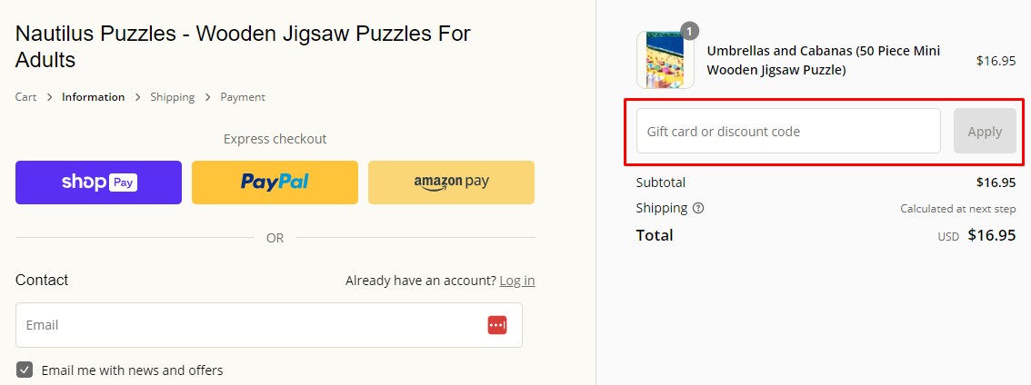 How do I use my Nautilus Puzzles discount code?