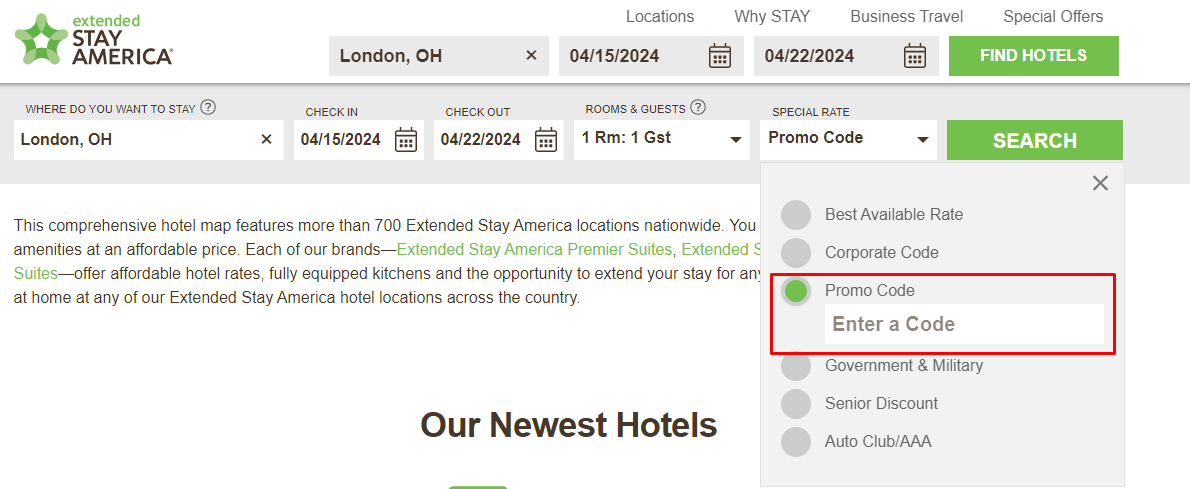How do I use my Extended Stay America promo code?