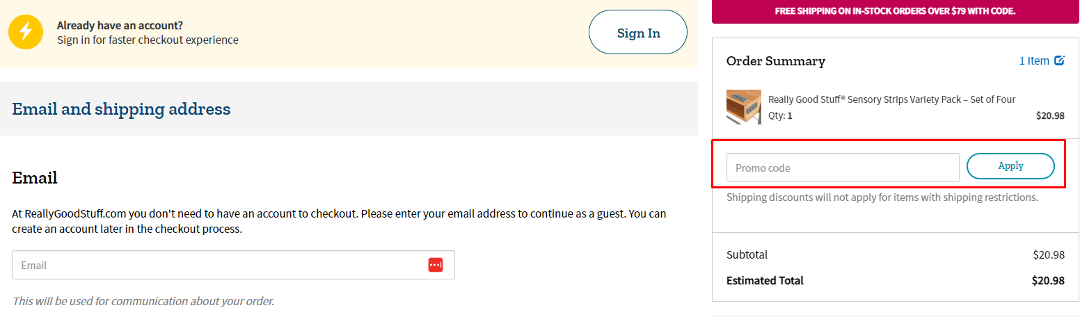 How do I use my Really Good Stuff promo code?