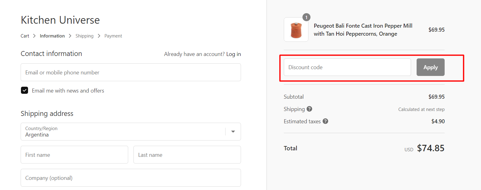 How do I use my Kitchen Universe discount code?