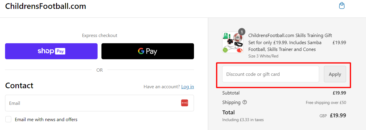 How do I use my ChildrenFootball discount code?