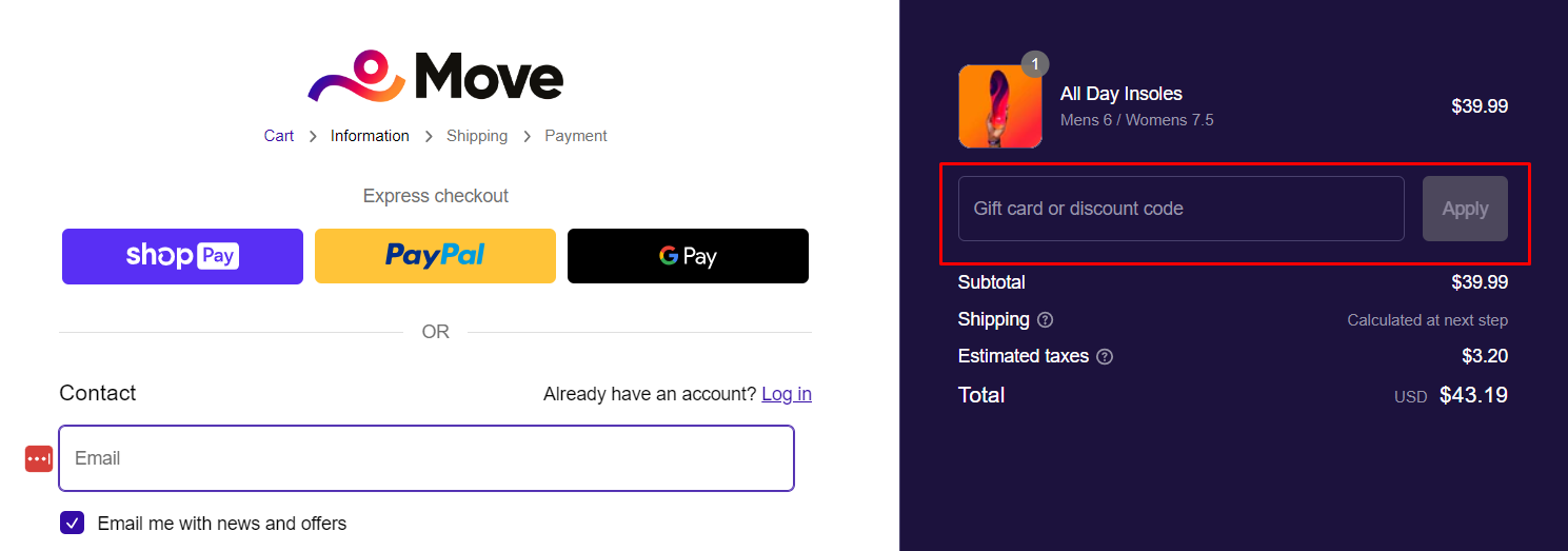 How do I use my Move Insoles discount code?