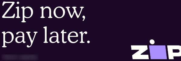 Message on the zip logo on the purple background, zip now and pay later