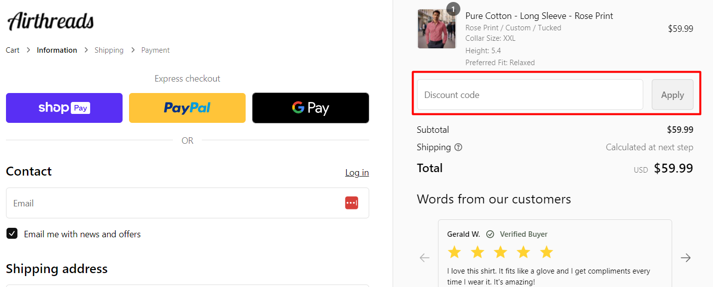 How do I use my Airthreads discount code?