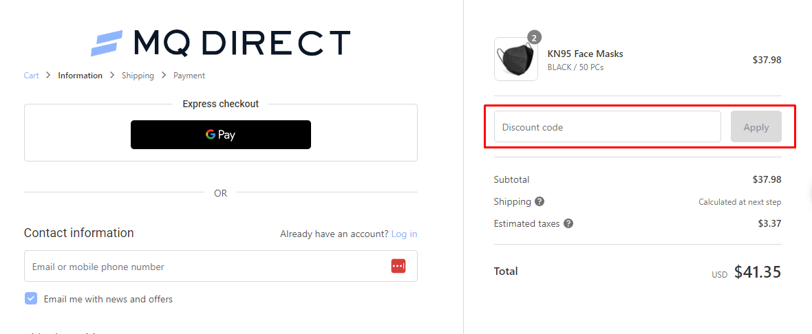 How do I use my MQ Direct discount code?