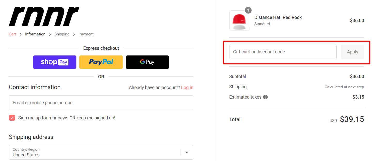 How do I use my rnnr discount code?