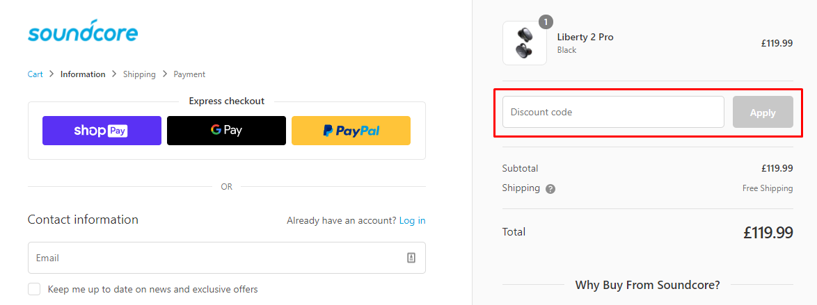 How do I use my Soundcore discount code?