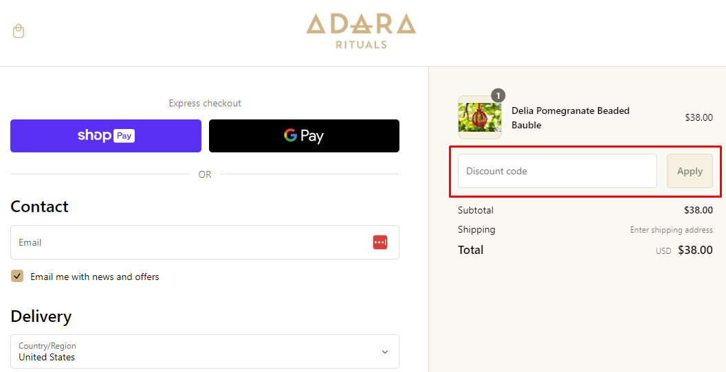 How do I use my Adara Rituals discount code?