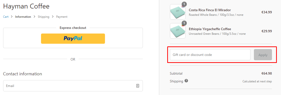 How do I use my Hayman Coffee discount code?