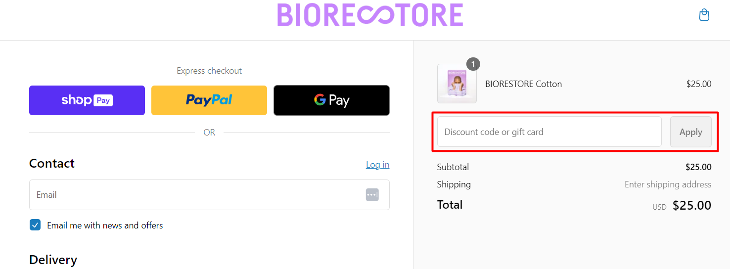 How do I use my BIORESTORE discount code?