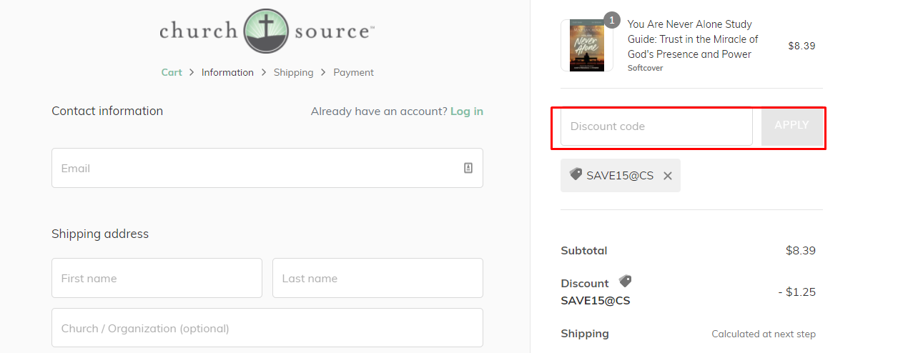 How do I use my ChurchSource discount code?
