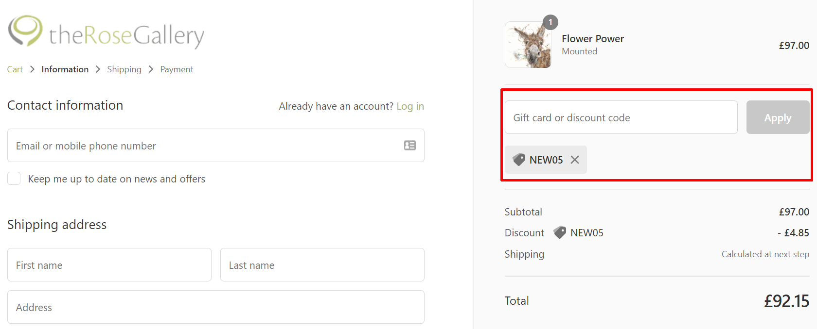How do I use my The Rose Gallery discount code?