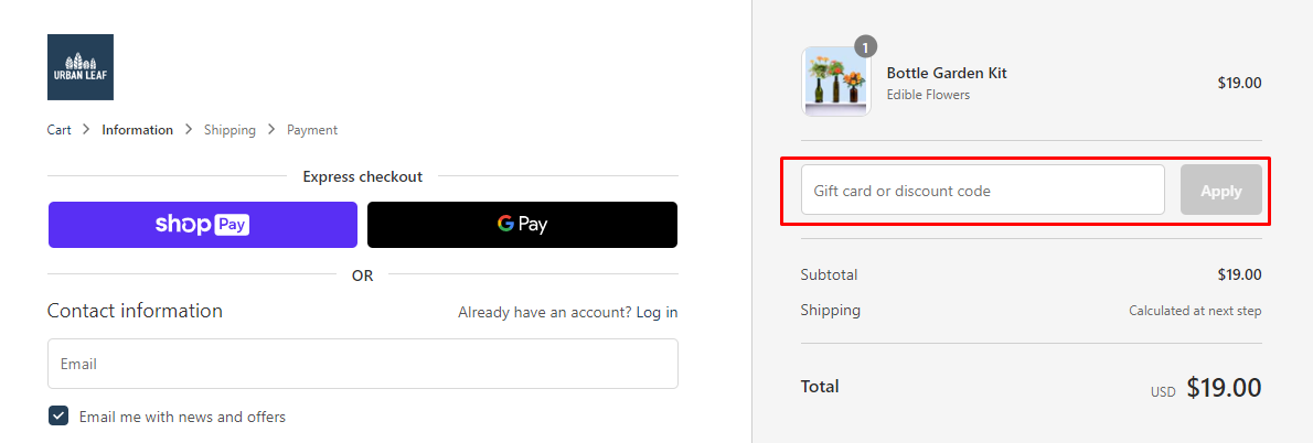 How do I use my URBAN LEAF discount code?