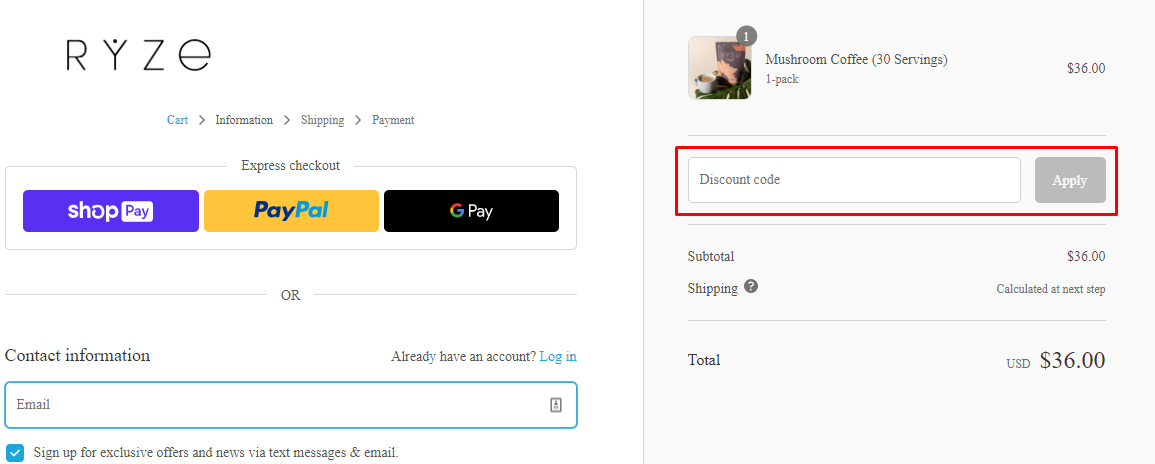How do I use my RYZE discount code