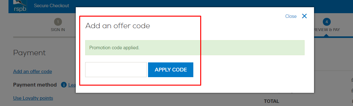 How do I use my RSPB Shop offer code?