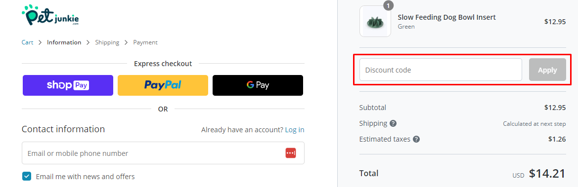 How do I use my Pet Junkie discount code?