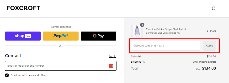 How do I use my Foxcroft discount code?