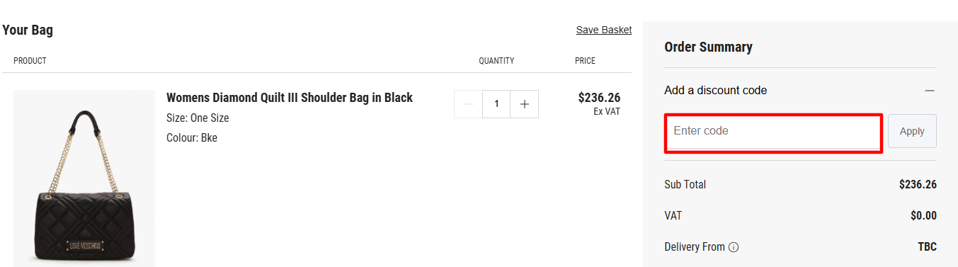 A red box is where your enter an Accent Clothing discount code