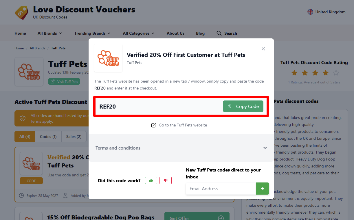 Copy your code and visit Tuff Pets and start shopping