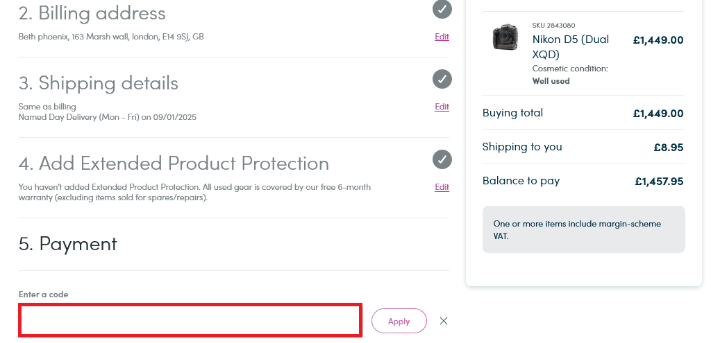 image showing the discount code box, bordered in red