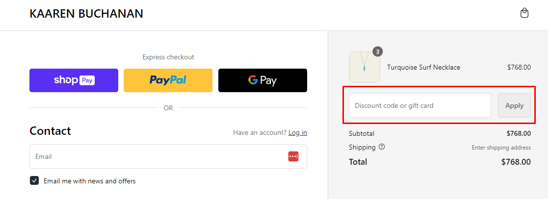 How do I use my Kaaren Buchanan discount code?