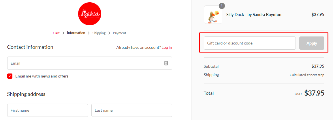 How do I use my sigikid discount code?