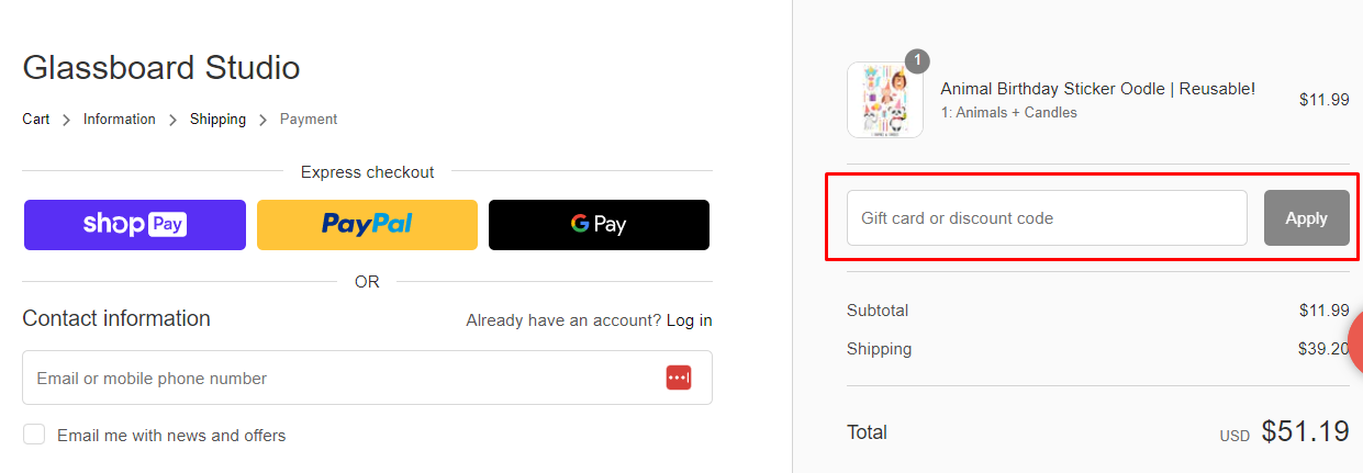 How do I use my Glassboard Studio discount code?