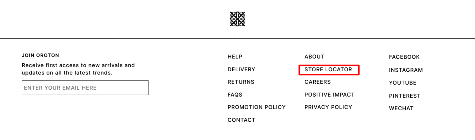 Store locator with a red border around, words written in black all on white background