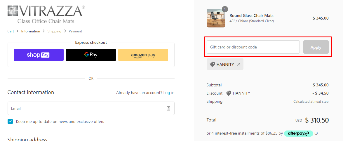 How do I use my Vitrazza discount code?