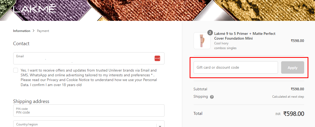 How do I use my Lakme discount code?
