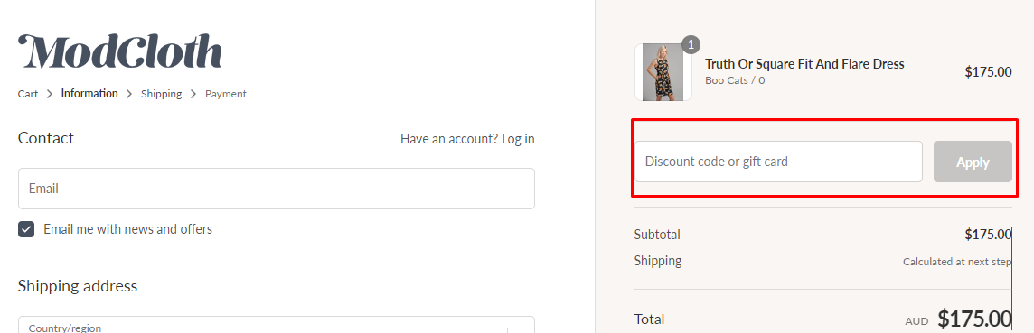How do I use my ModCloth discount code?