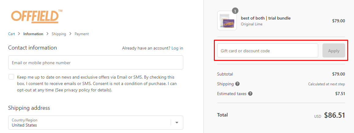 How do I use my Offfield discount code?