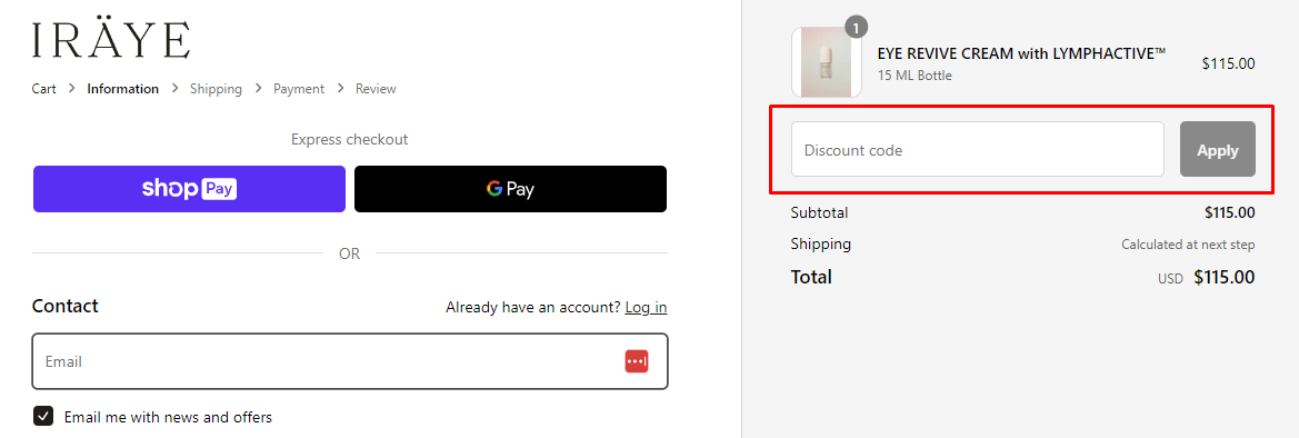 How do I use my IRÄYE discount code?