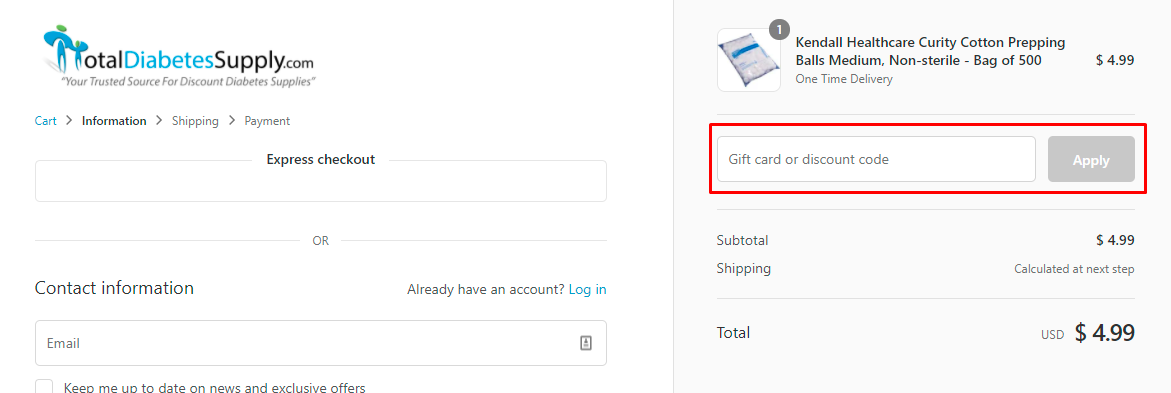 How do I use my Total Diabetes Supply promo code?