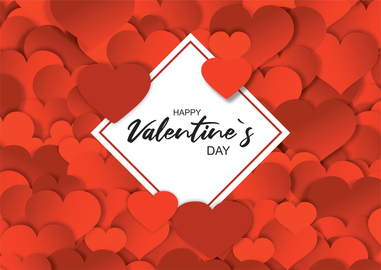 fondo rojo con logo de san valentín y corazones disponible con un cupón de san valentín