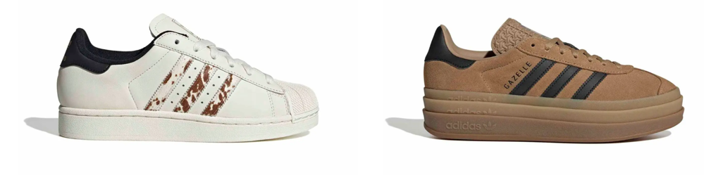 Zwei verschiedene Sneaker vom SHOOOS-Shop der Marke Adidas