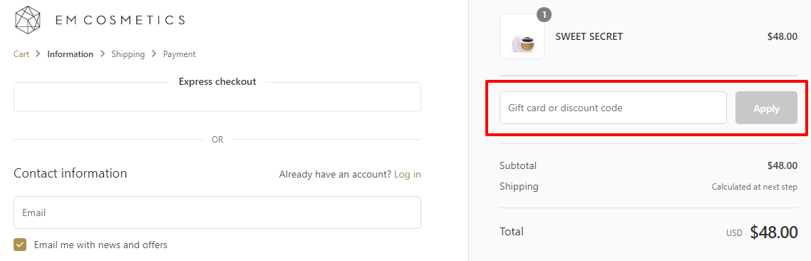 EMCosmetics Checkout