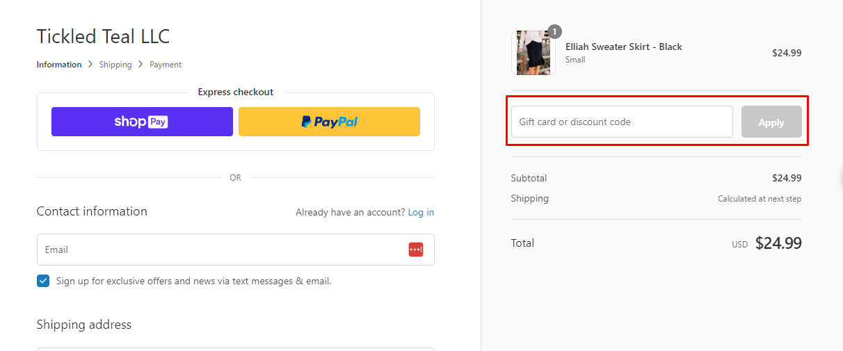 How do I use my Tickled Teal discount code?