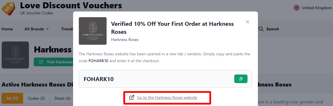 Harkness Roses promo code box marked in red where customers put their code for it to be redeemed