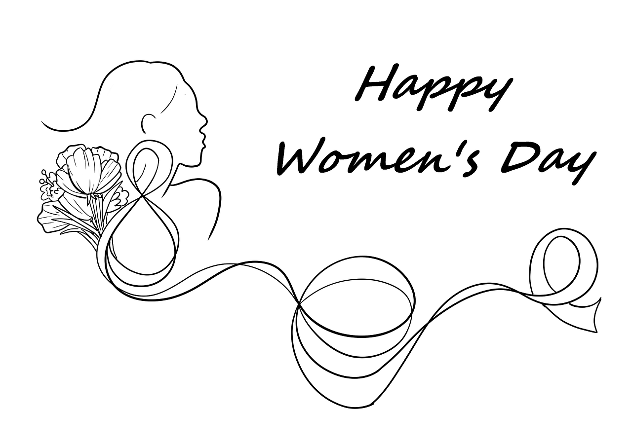 silueta dibujada de una mujer deseando un buen día de la celebración de un código descuento del día de la mujer