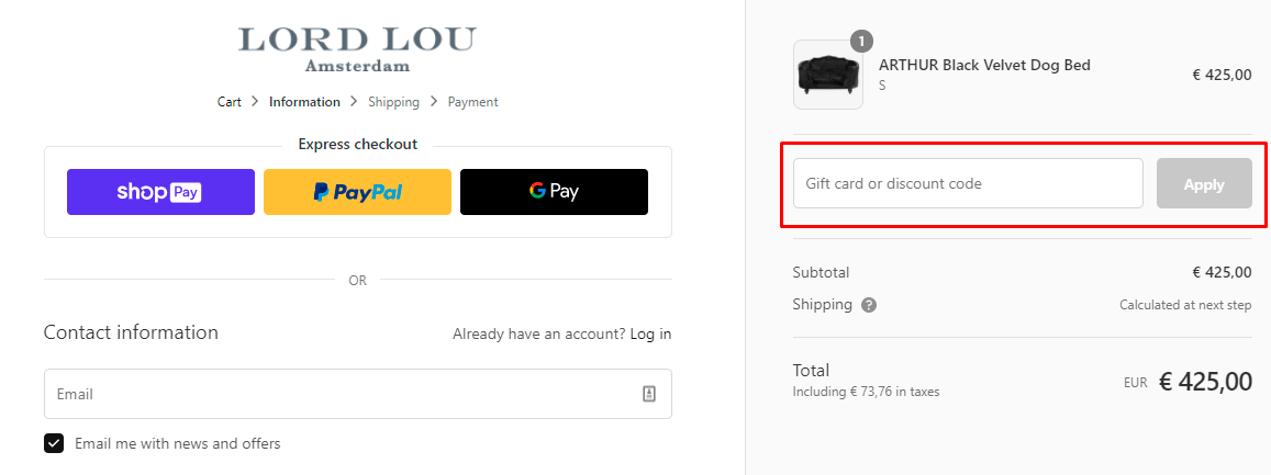 How do I use my Lord Lou discount code?