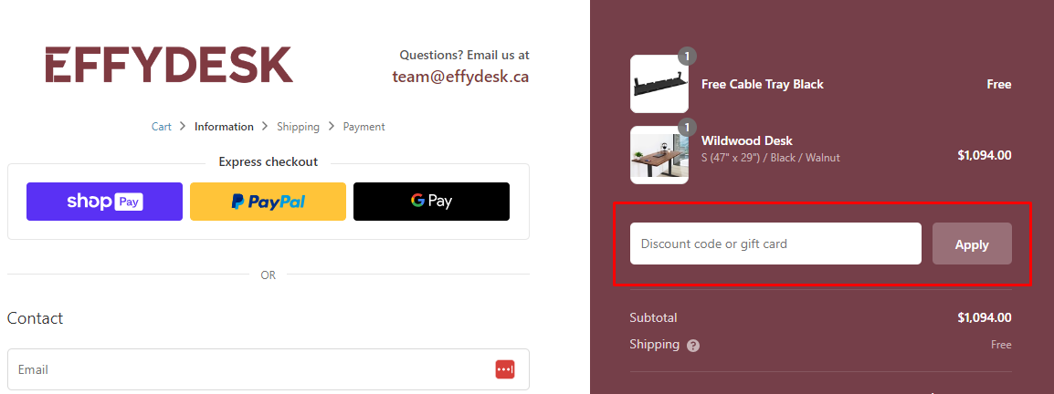 How do I use my Effydesk discount code?